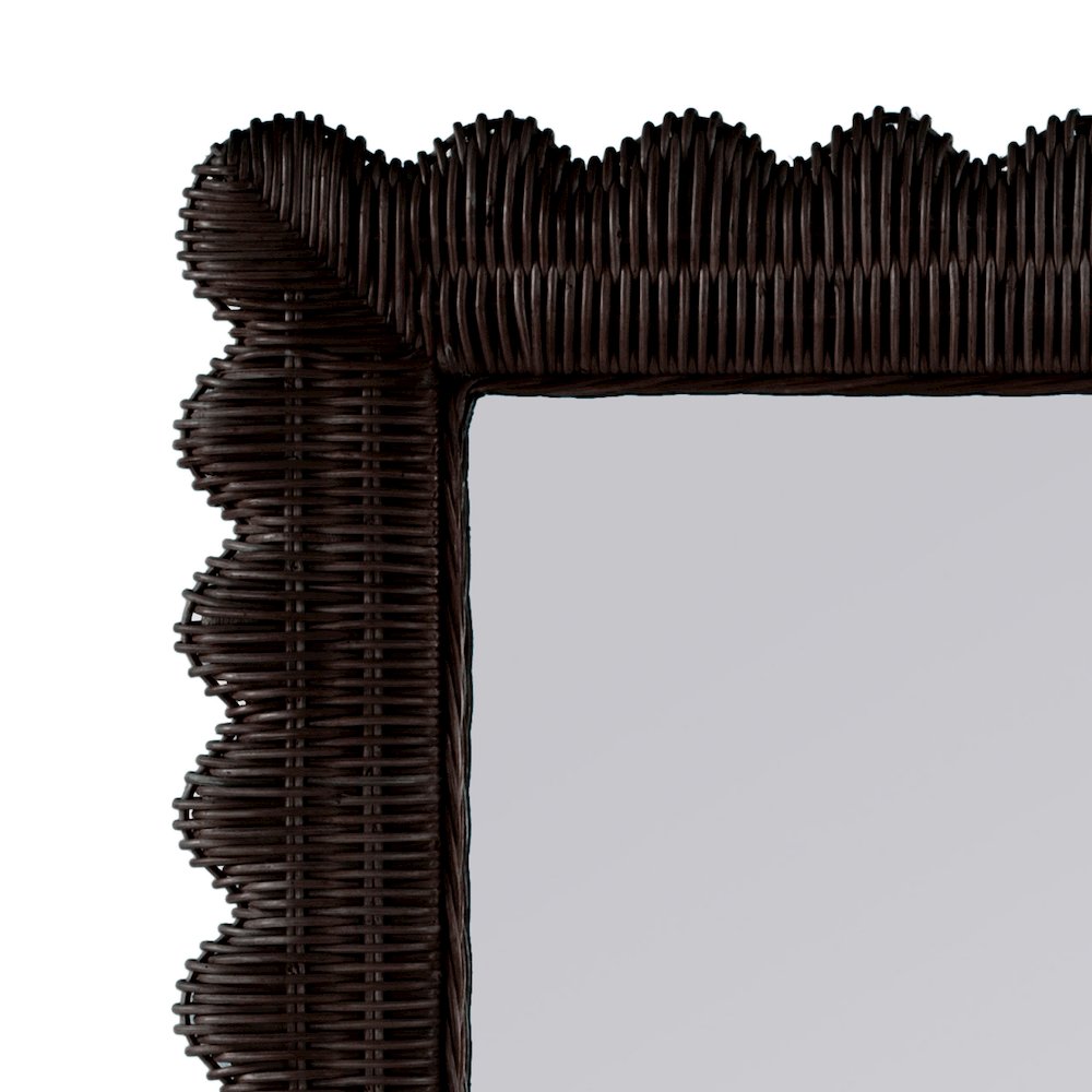 Flora 32 in. W x 69.5 in. H Rectangular Scalloped  Rattan Floor Mirror, Brown. Picture 4