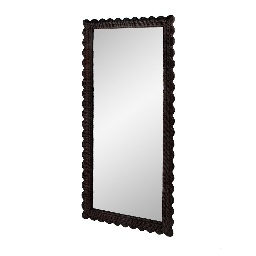 Flora 32 in. W x 69.5 in. H Rectangular Scalloped  Rattan Floor Mirror, Brown. Picture 5