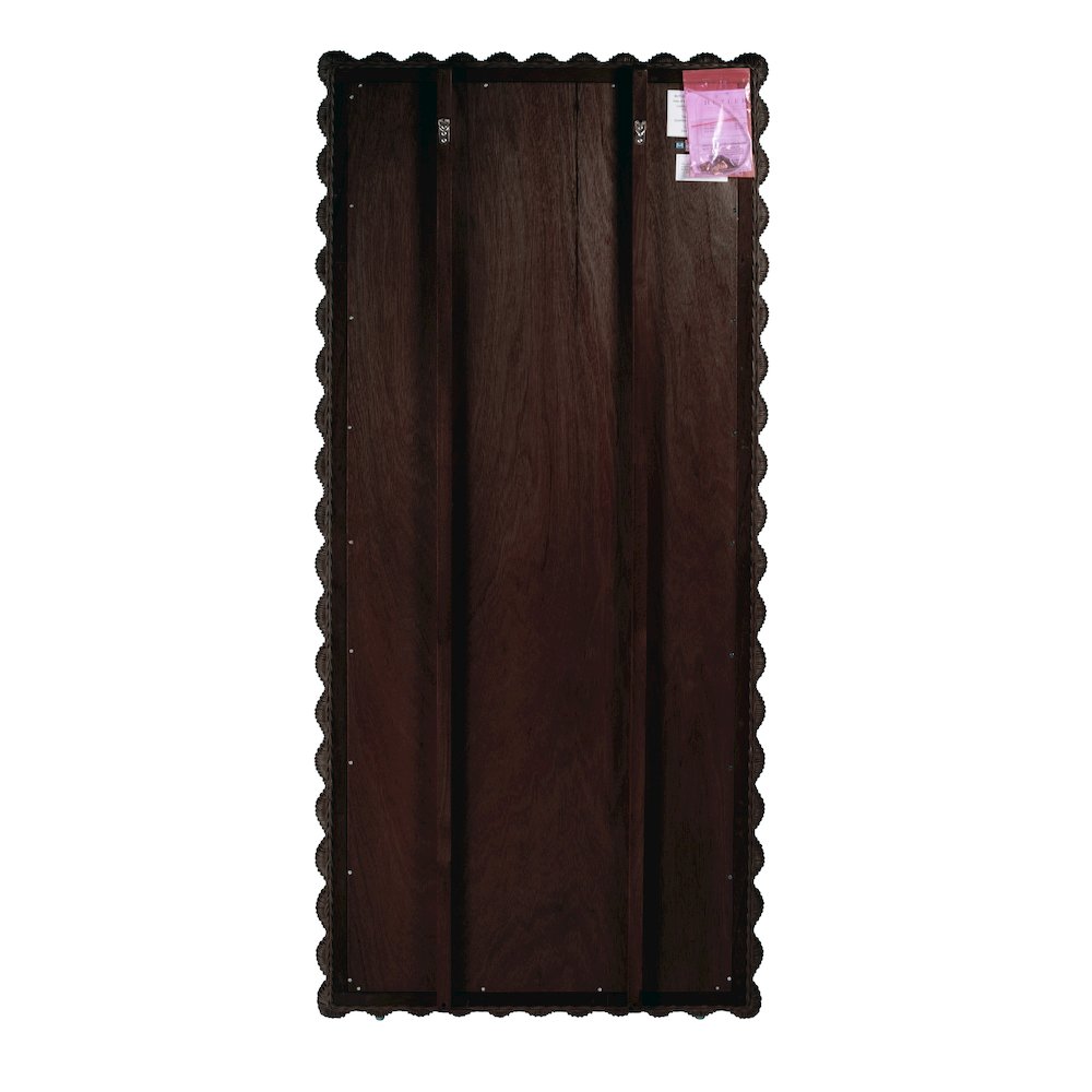 Flora 32 in. W x 69.5 in. H Rectangular Scalloped  Rattan Floor Mirror, Brown. Picture 7