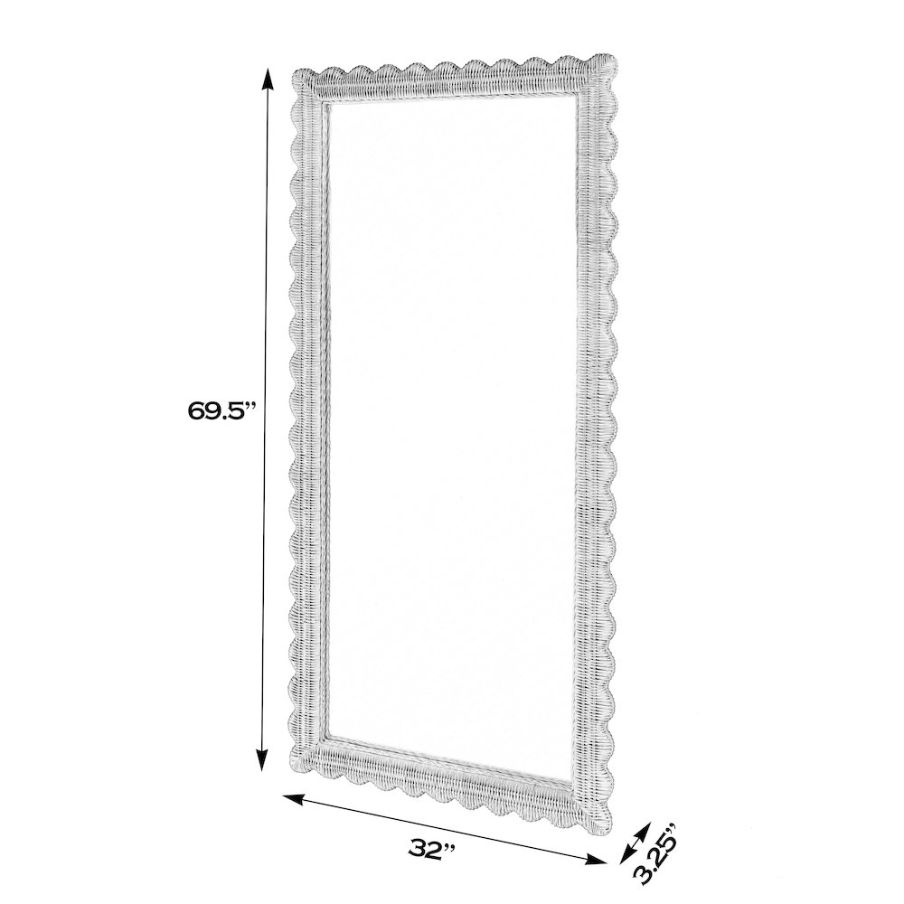 Flora 32 in. W x 69.5 in. H Rectangular Scalloped  Rattan Floor Mirror, Brown. Picture 3