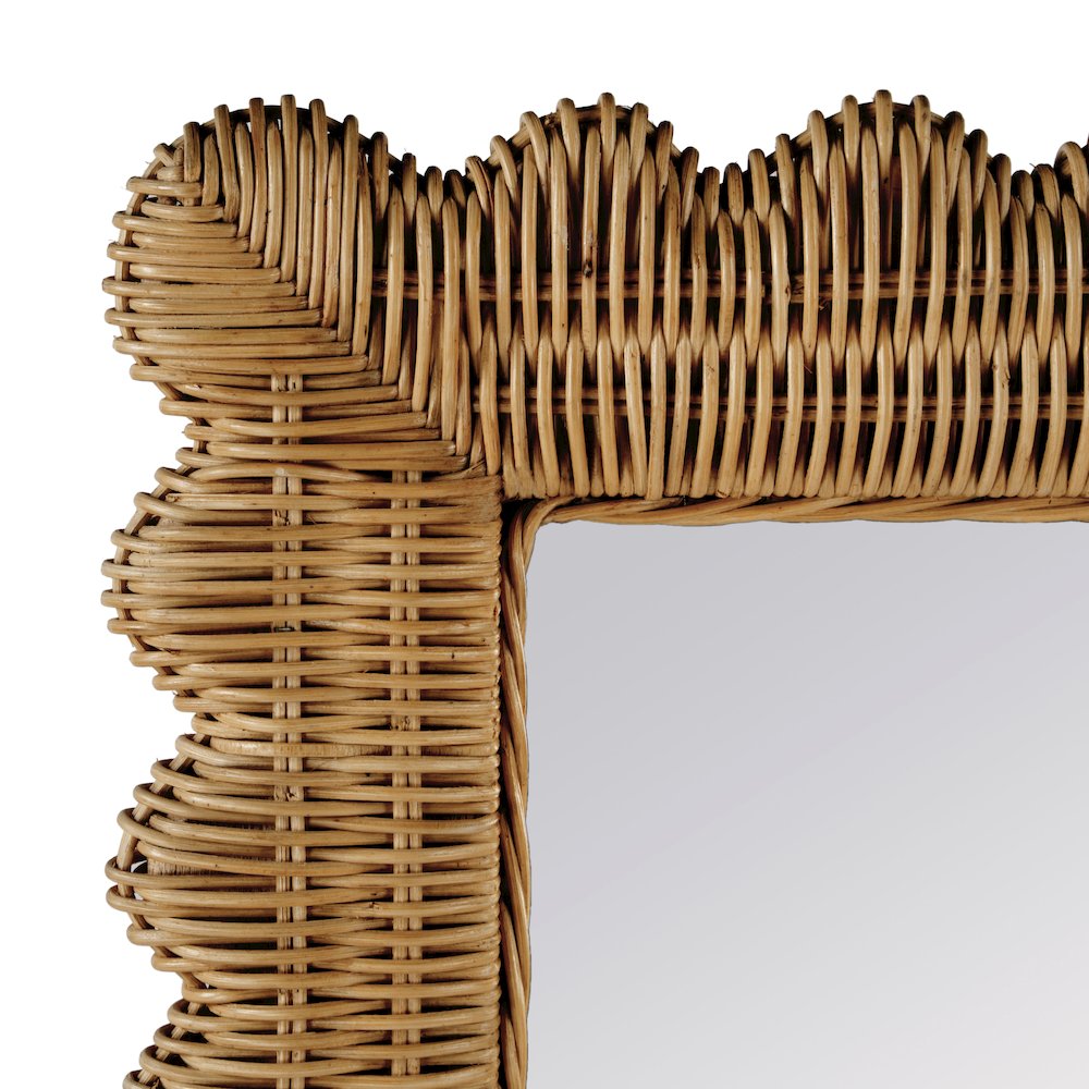 Flora 32 in. W x 69.5 in. H Rectangular Scalloped  Rattan Floor Mirror, Brown. Picture 4