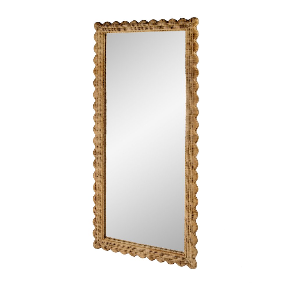 Flora 32 in. W x 69.5 in. H Rectangular Scalloped  Rattan Floor Mirror, Brown. Picture 5