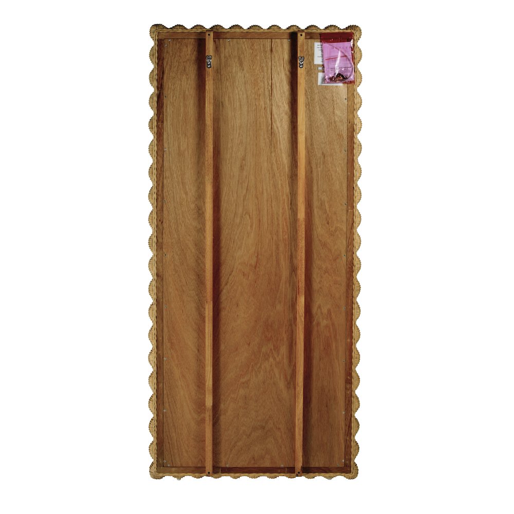 Flora 32 in. W x 69.5 in. H Rectangular Scalloped  Rattan Floor Mirror, Brown. Picture 7
