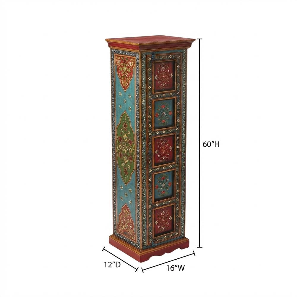 Hand Painted Tall Storage Cabinet, Boho Eclectic Accent Cabinet for Living Room. Picture 4