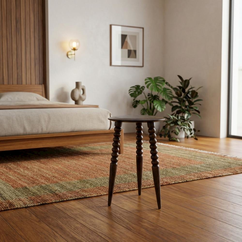 Round Wood Side Table – Small Round Nightstand in Brown Mango Finish. Picture 2