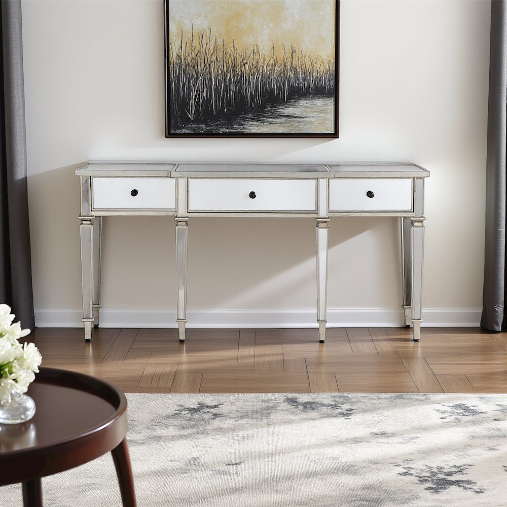 Silver Mirrored Console Table - Elegant Vanity Desk for Living Room. Picture 3