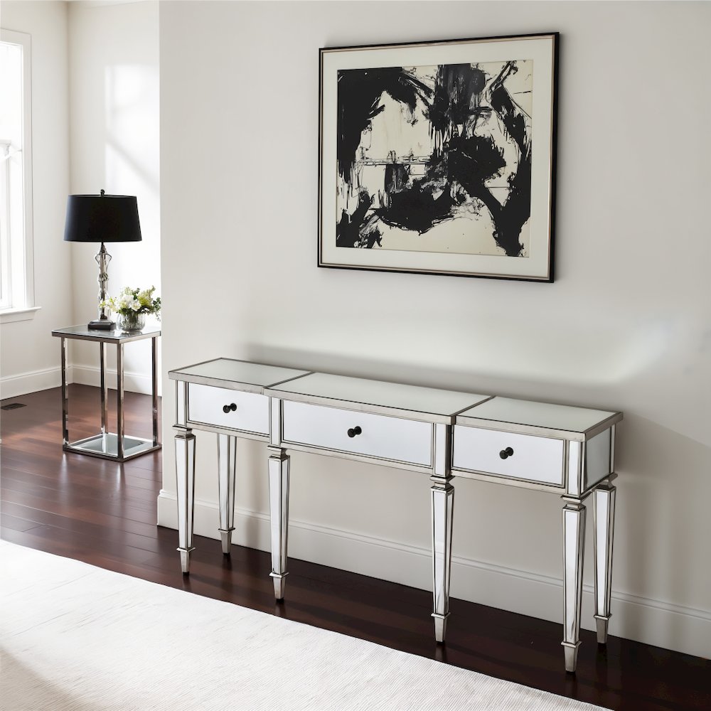 Silver Mirrored Console Table - Elegant Vanity Desk for Living Room. Picture 2