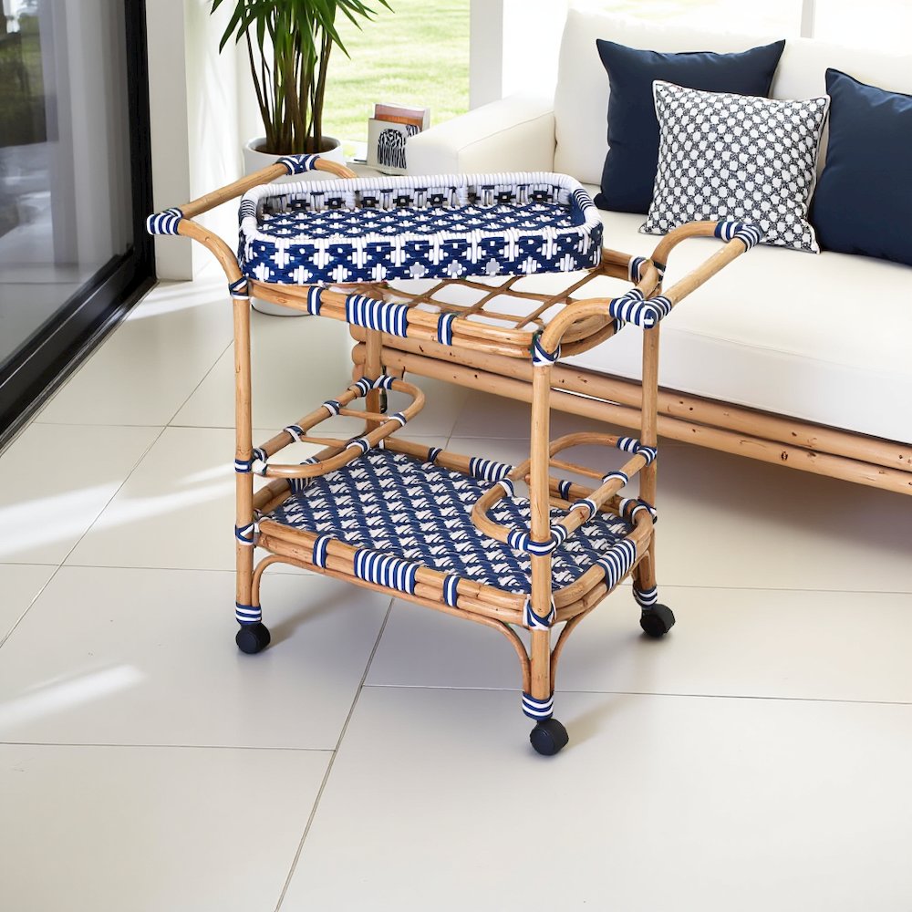 Blue Bar Cart - Small Home Bar & Serving Cart with Stylish Design. Picture 4