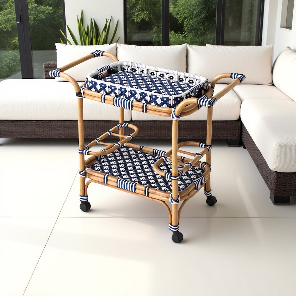 Blue Bar Cart - Small Home Bar & Serving Cart with Stylish Design. Picture 2