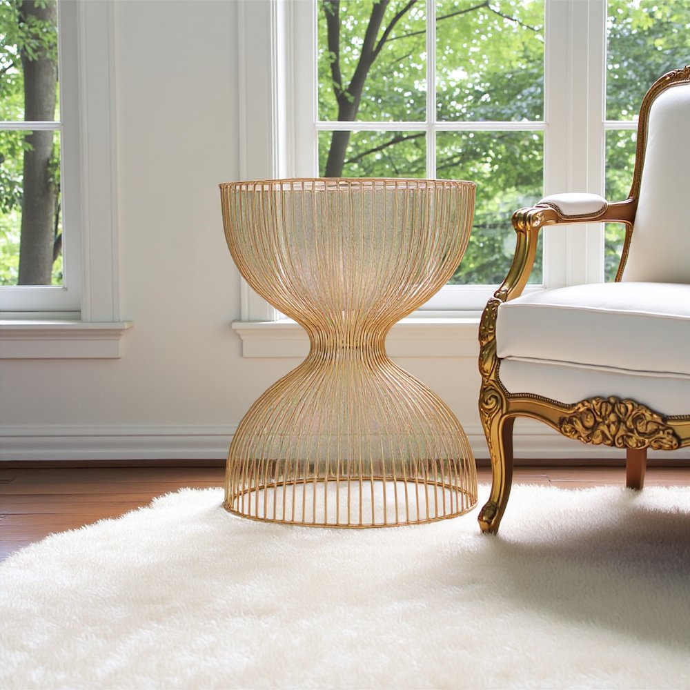 Gold Metal Side Table - Modern Accent Table for Living Room Decor. Picture 4