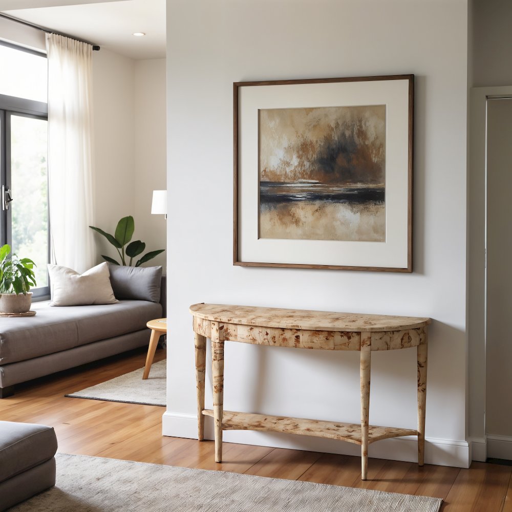 Light Brown Half Moon Sofa Table for Living Room or Narrow Entryway. Picture 2