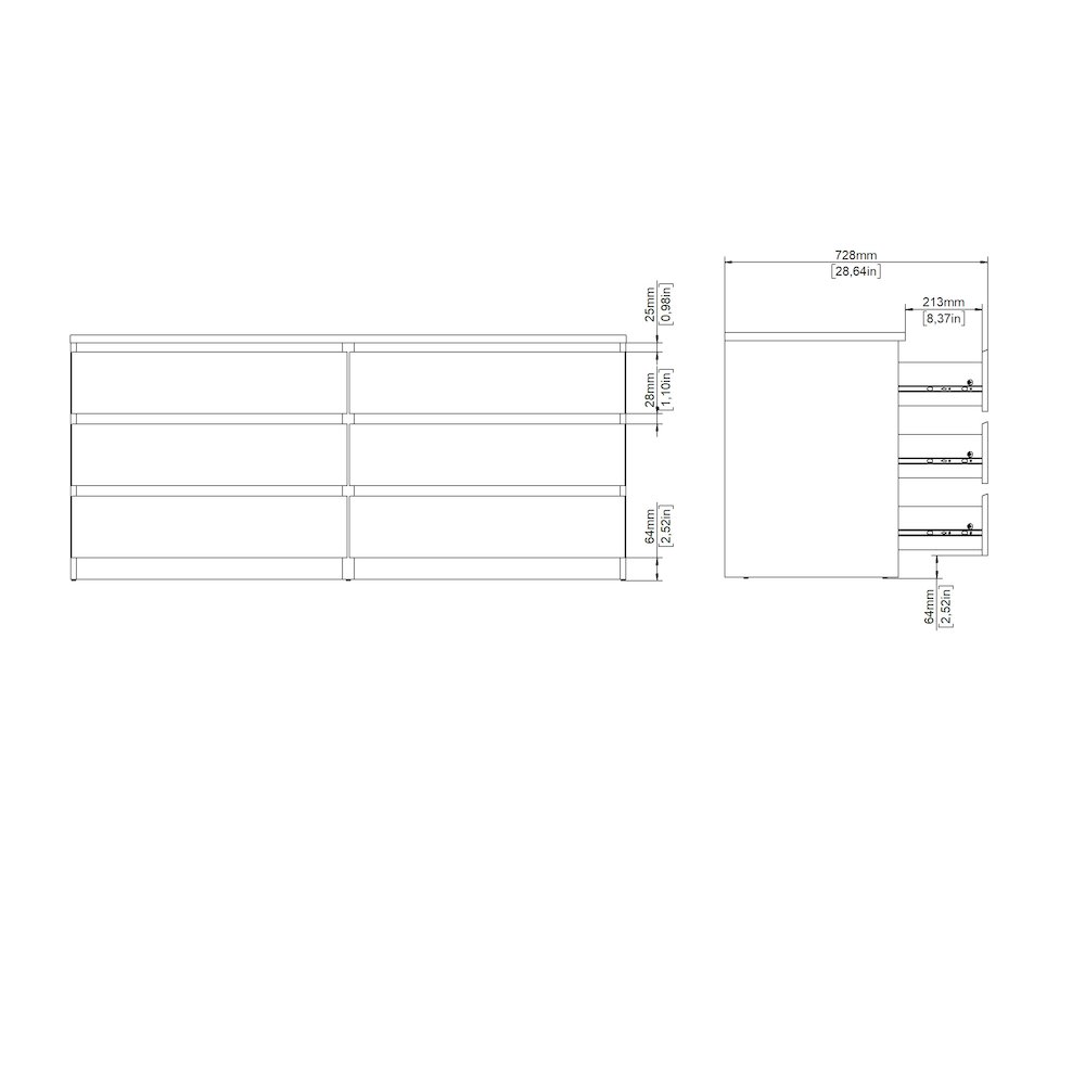 6 Drawer Double Dresser White High Gloss. Picture 6