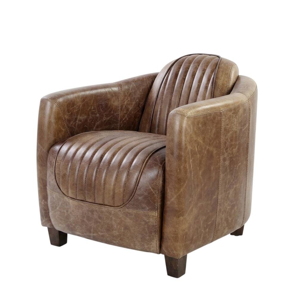 Industrial Armchair with Retro Brown Leather & Aluminum Frame. Picture 4