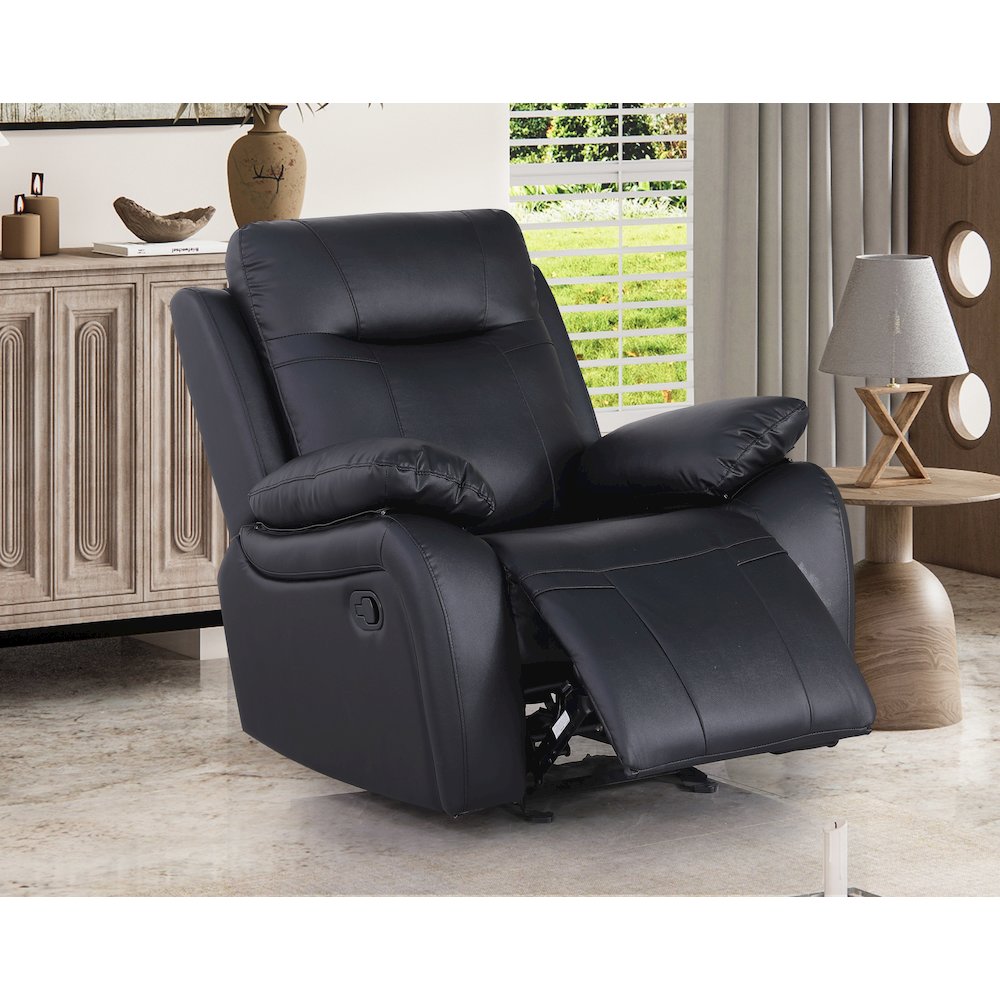 Maverick Manual Leather Recliner Reclining Sofa Set Black. Picture 4