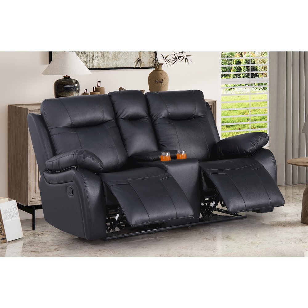 Maverick Manual Leather Recliner Reclining Sofa Set Black. Picture 5