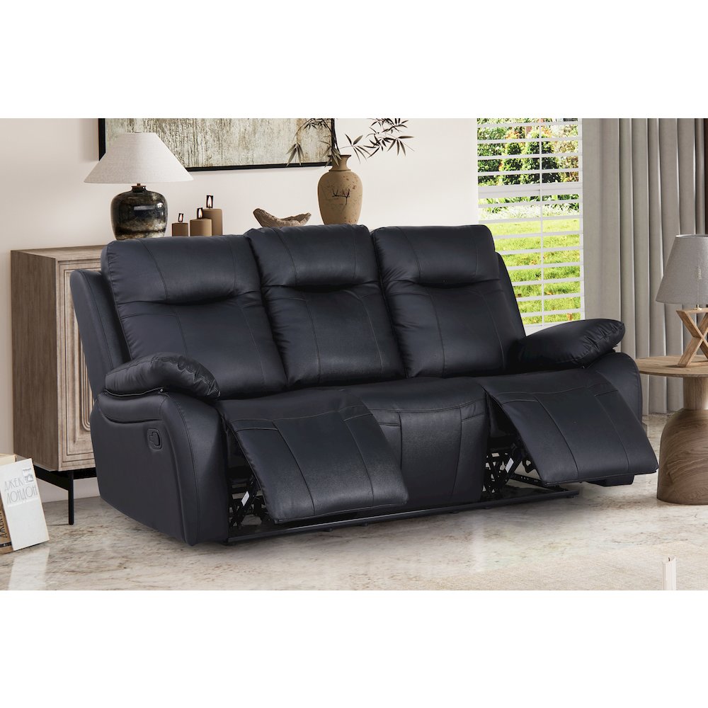 Maverick Manual Leather Recliner Reclining Sofa Set Black. Picture 6