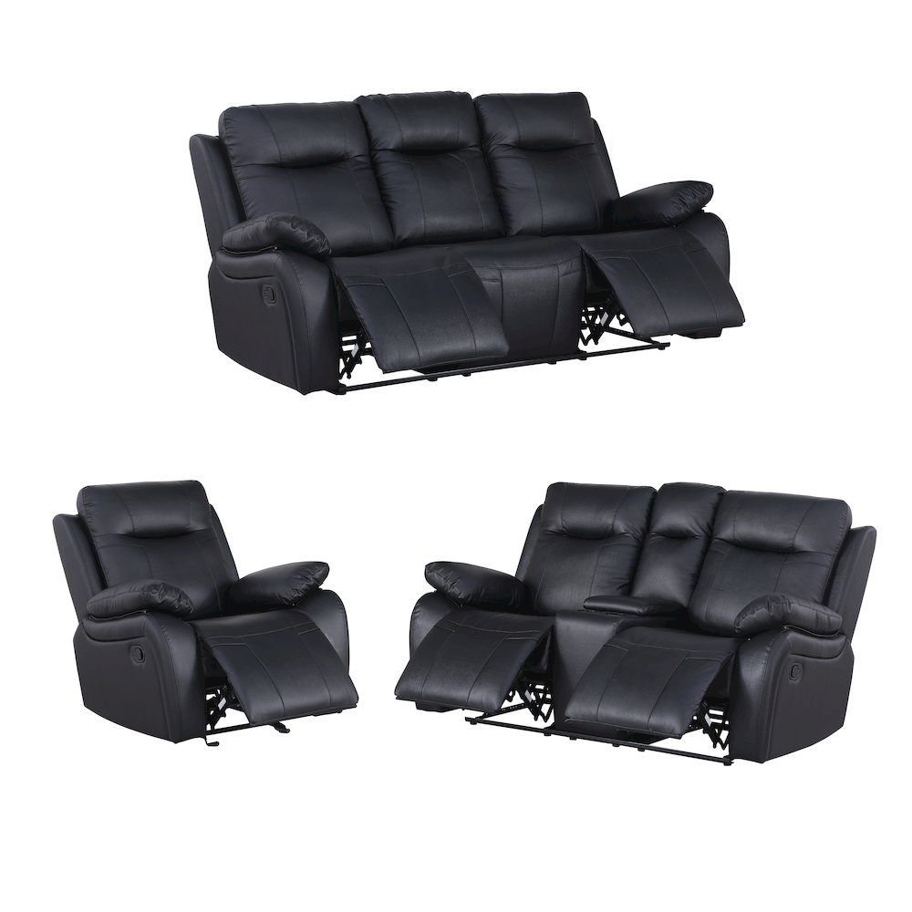 Maverick Manual Leather Recliner Reclining Sofa Set Black. Picture 1