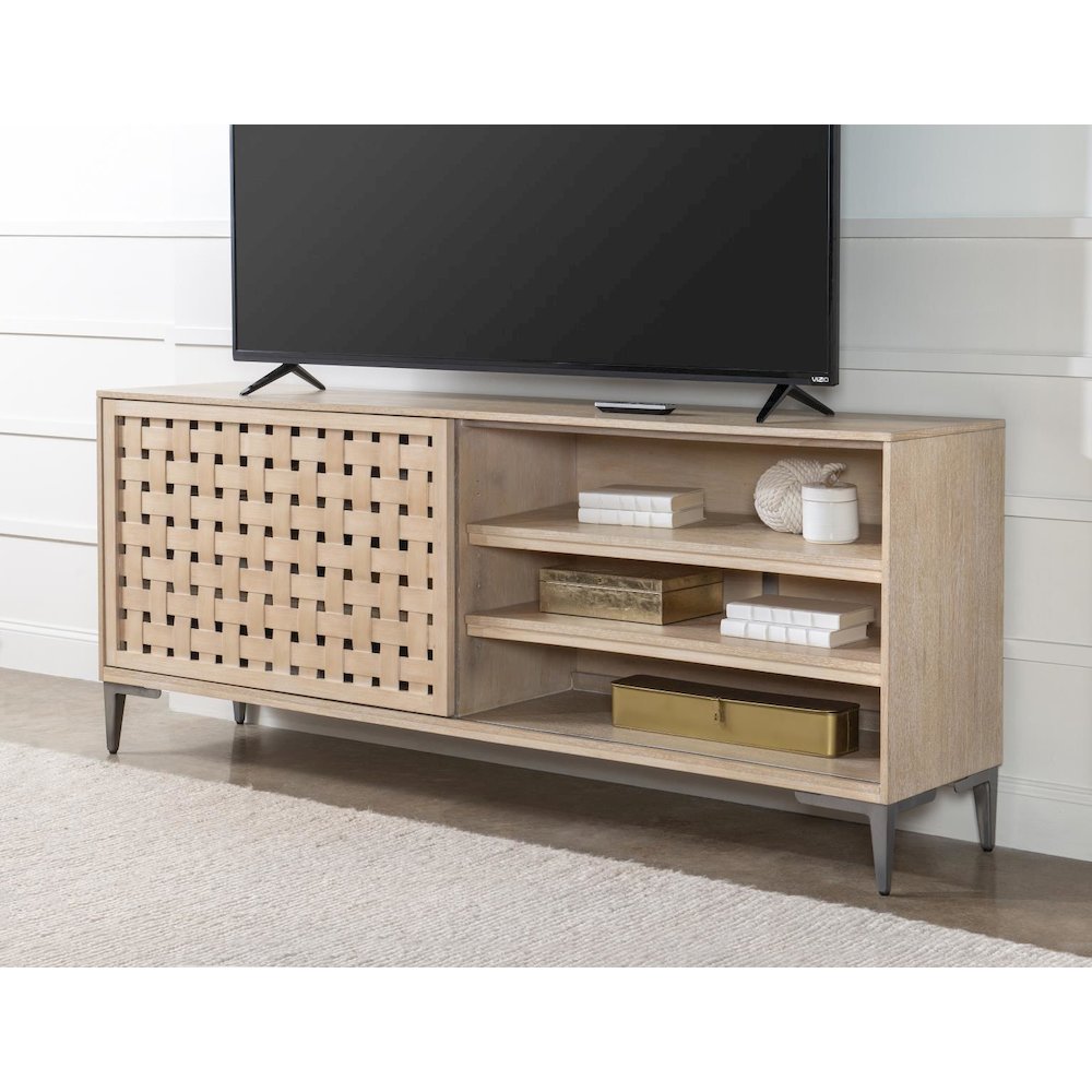 Entertainment Console with Sliding Door and Adjustable Shelves - Wire Management. Picture 2