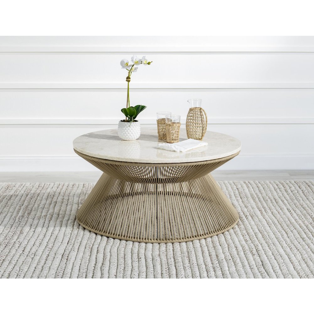 Biscayne Rope Cocktail Table with Travertine Top. Picture 4