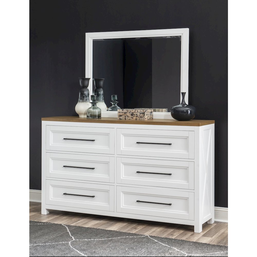 Mirror (Beveled), Harvest Oak Tops, Natural White Base, Aged Black Accents. Picture 4