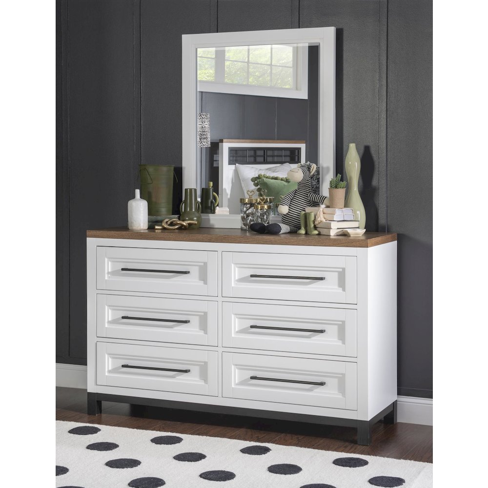 Dutton Mirror, Natural White with Toasted Coconut Top and Aged Black Base. Picture 3