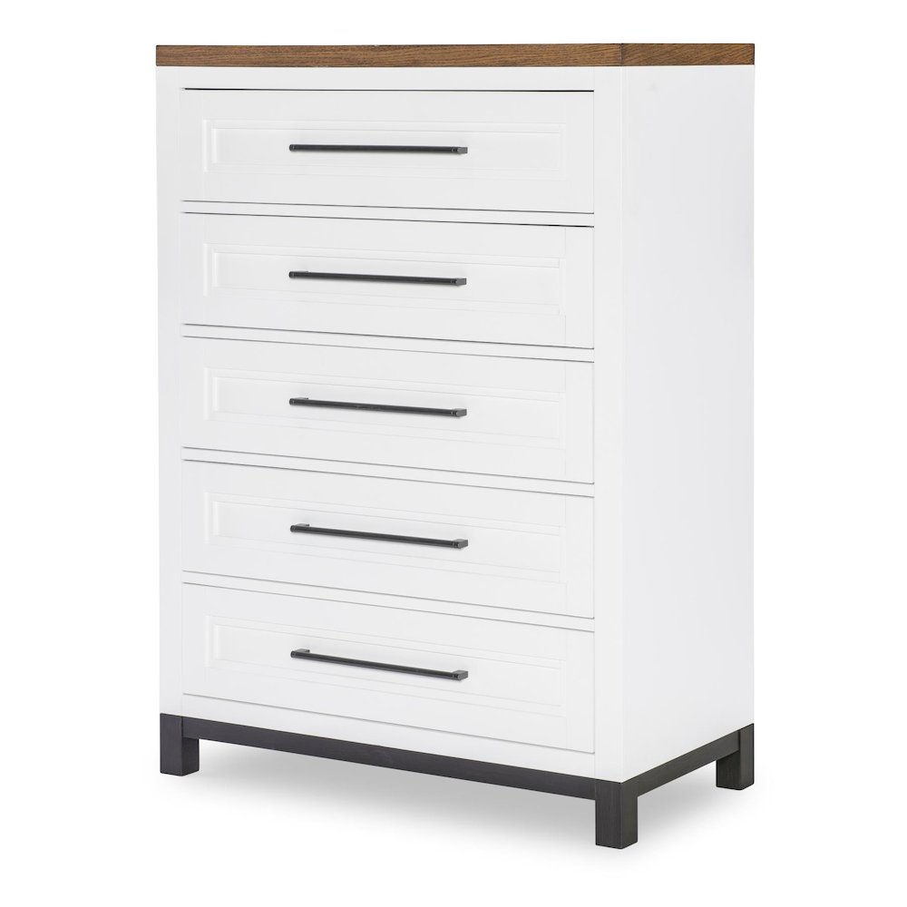 Dutton 5-Drawer Chest,Natural White with Toasted Coconut Top and Aged Black Base. Picture 1