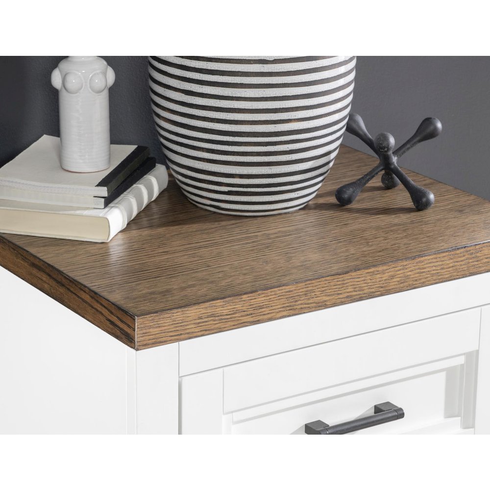 Dutton Mirror, Natural White with Toasted Coconut Top and Aged Black Base. Picture 6