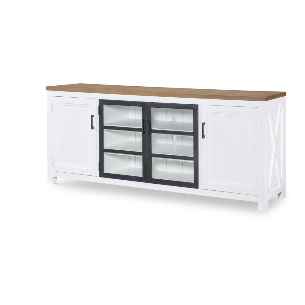 Entertainment Console, Harvest Oak Tops, Natural White Base, Aged Black Accents. Picture 3