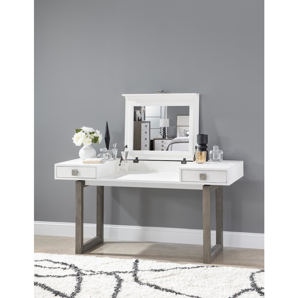 Terra Luna Desk/Vanity, 2 Drawers, Leathered Wrapped Center Section. Picture 8