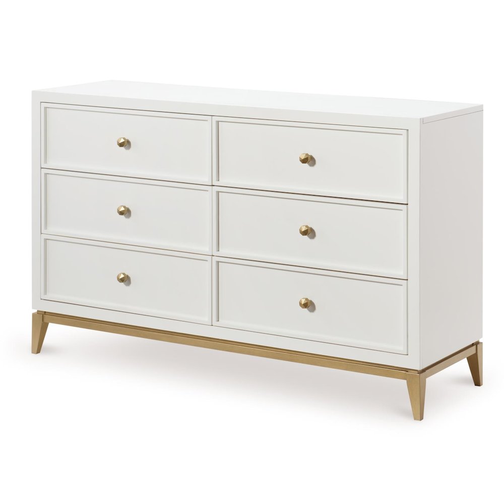 Chelsea   Dresser (6 Drawers), White with Gold Accents. Picture 1
