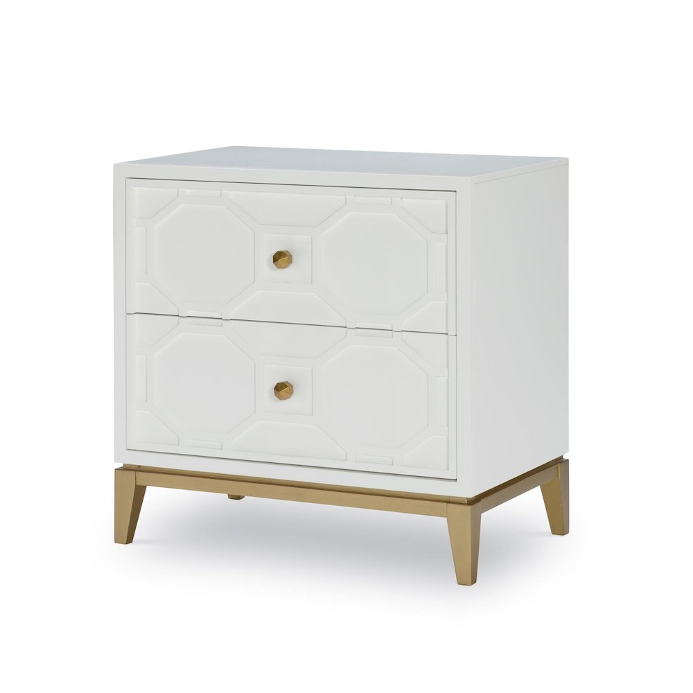 Chelsea Night Stand W/ Decorative Lattice (2 Drawers, Outlet W/ USB). Picture 1
