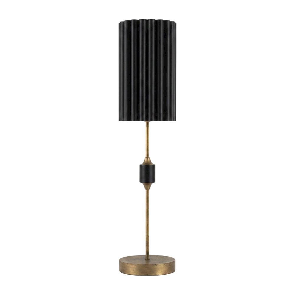 Antique Gold Table Lamp With Fluted Black Metal Shade. Picture 1
