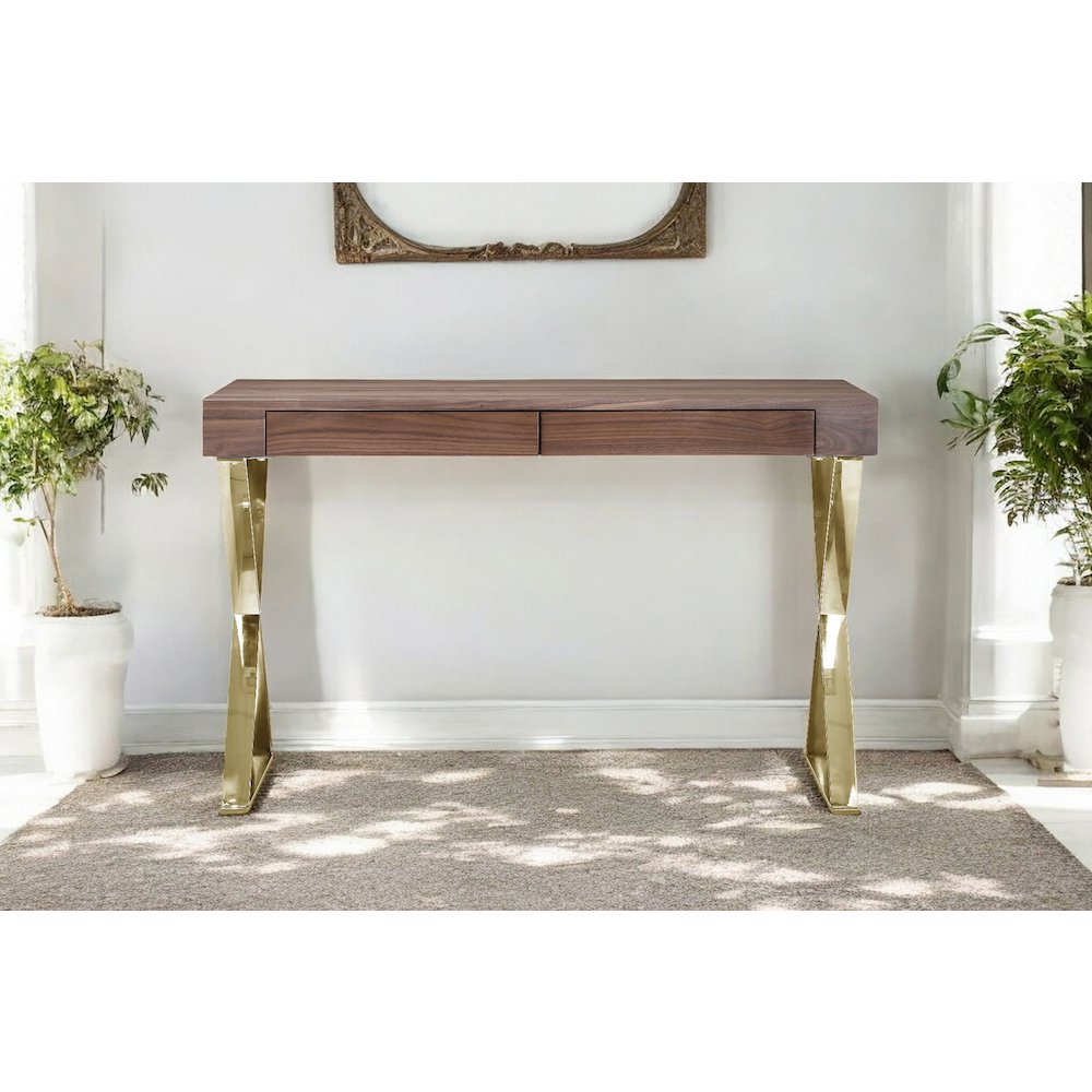 Gold Alexa Desk Walnut. Picture 1