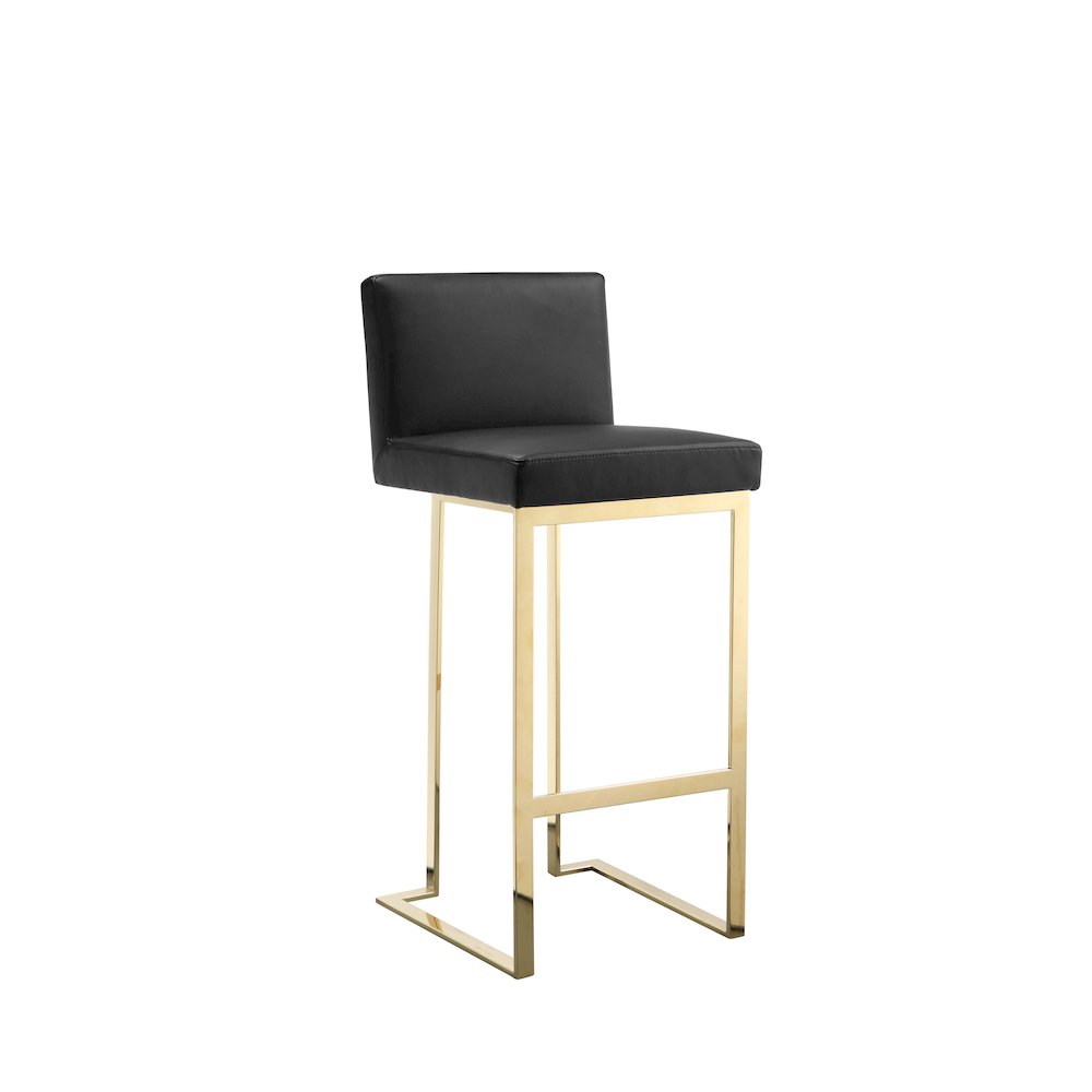Dexter Bar Stool Faux Leather Black & Gold. Picture 1