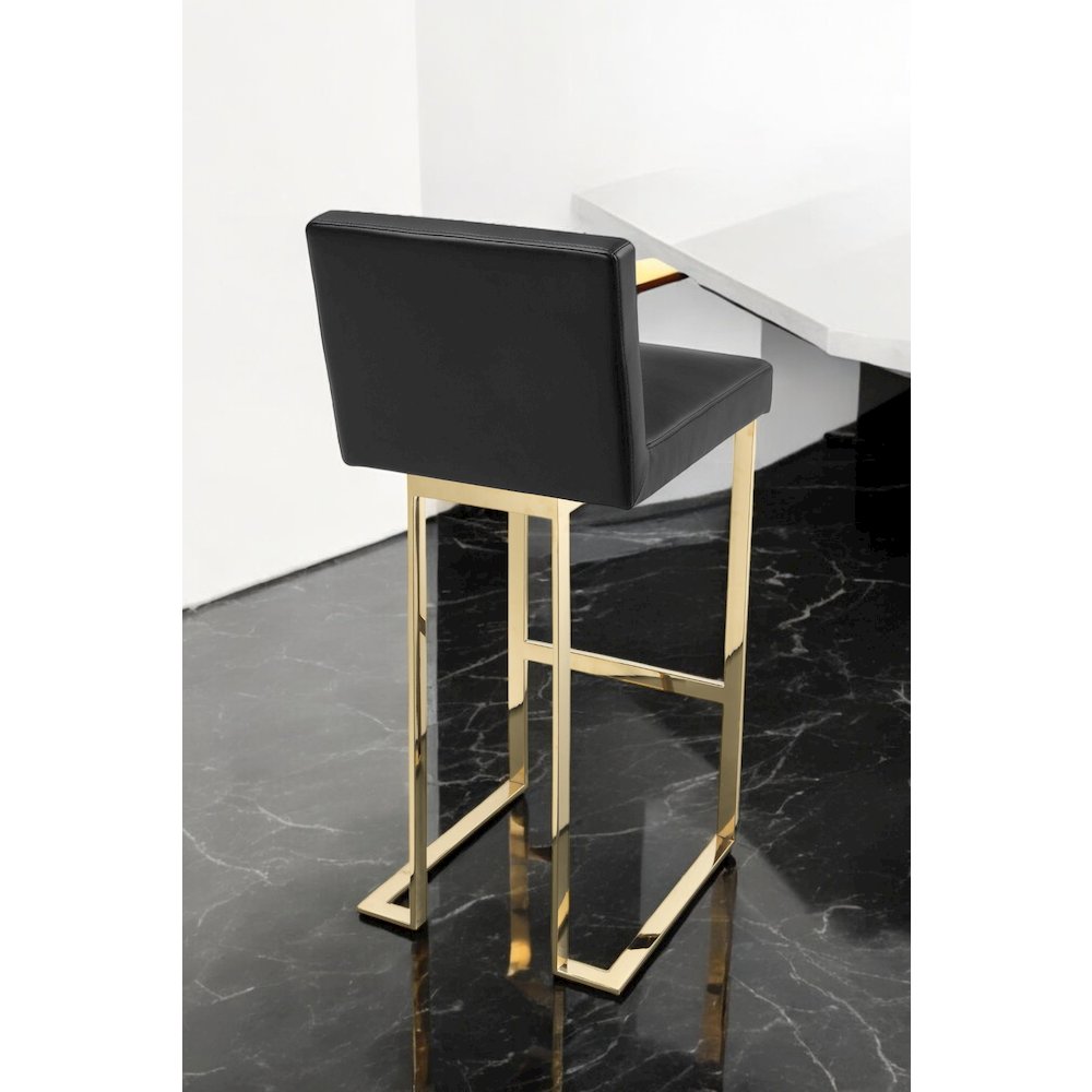 Dexter Bar Stool Faux Leather Black & Gold. Picture 3