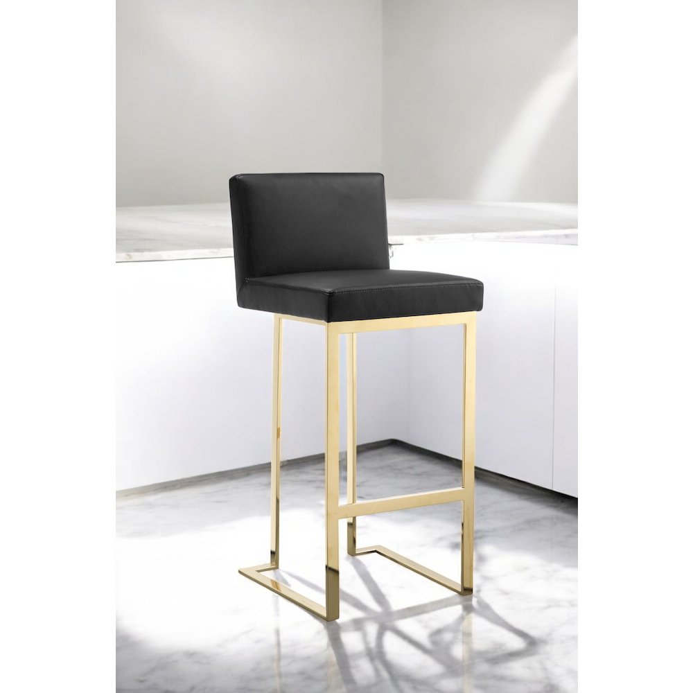 Dexter Bar Stool Faux Leather Black & Gold. Picture 9