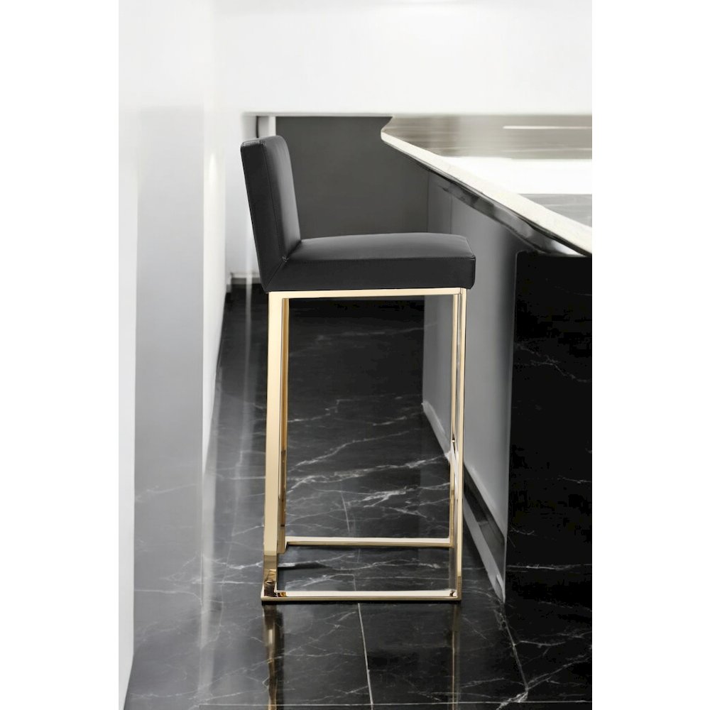 Dexter Bar Stool Faux Leather Black & Gold. Picture 11