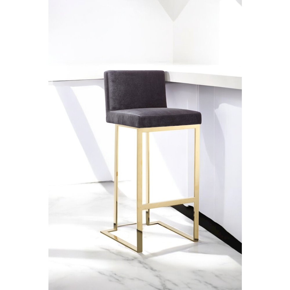 Dexter Bar Stool Velvet Gray & Gold. Picture 5