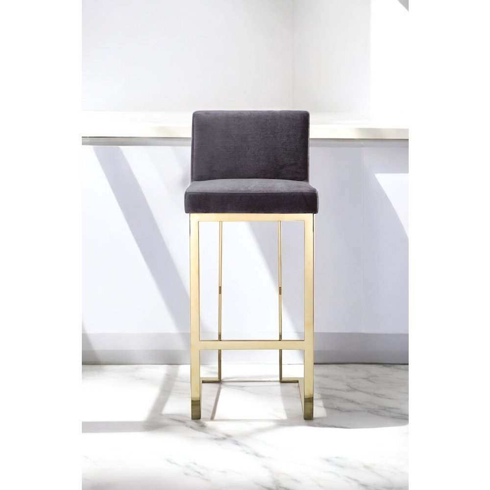 Dexter Bar Stool Velvet Gray & Gold. Picture 6