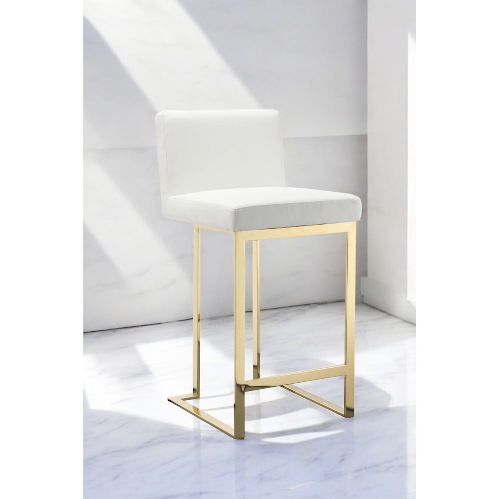 Dexter Counter Stool Faux Leather White/Gold. Picture 8