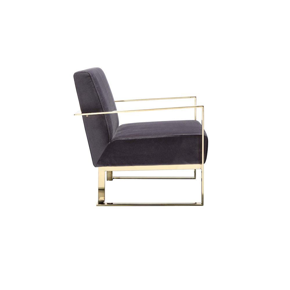 Dexter Lounge Chair Velvet Gray & Gold. Picture 3