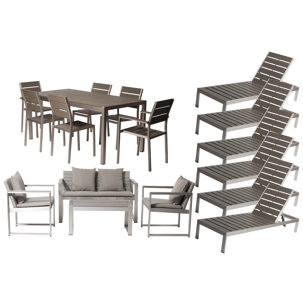 Royal 17 Piece Dining Set, Grey In Aluminum, Polyesin,. Picture 1