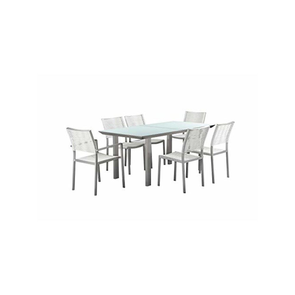 Bella 7 Piece Dining Furniture Set, Grey In Aluminum, Rope. Picture 2