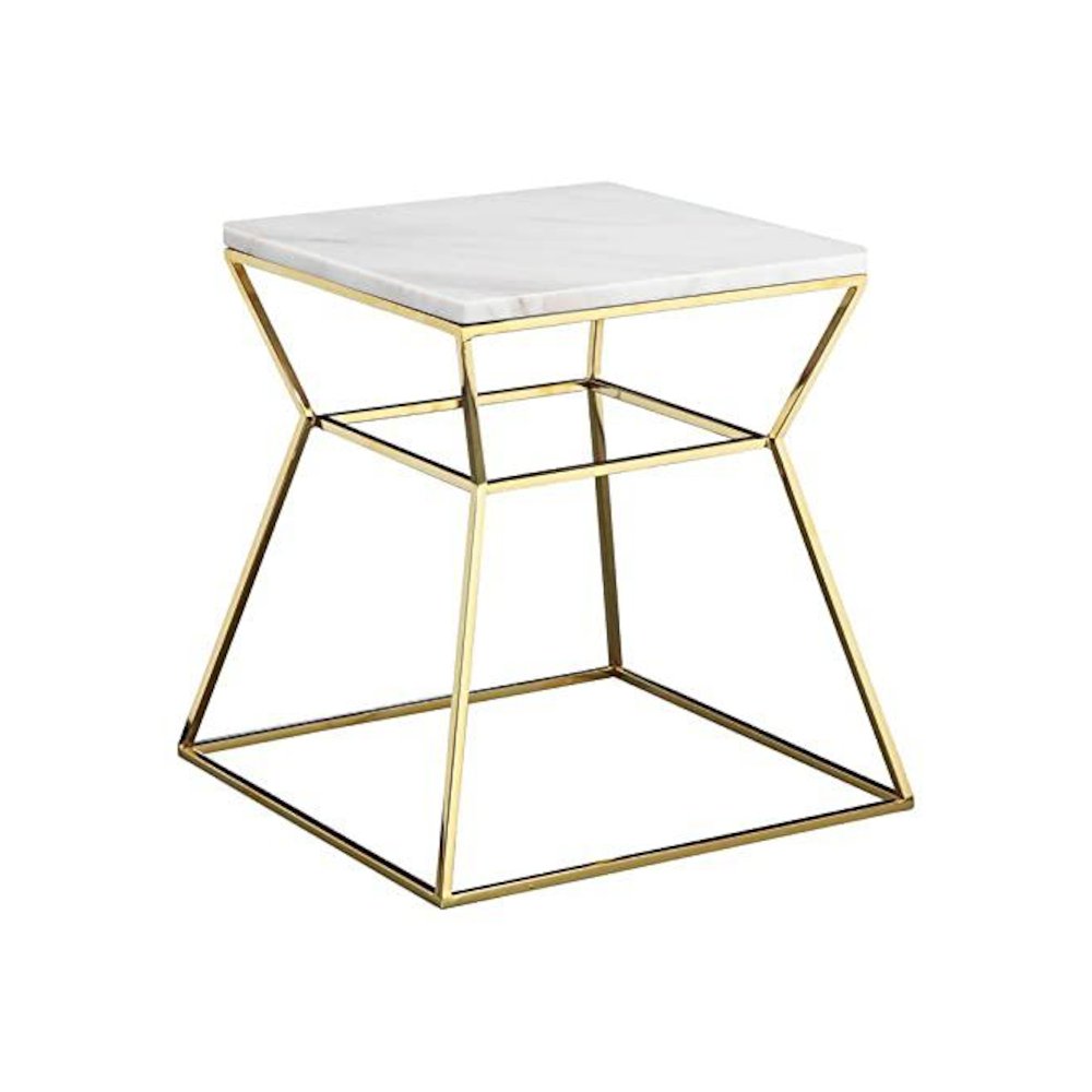 Gold Geo Side Table White  Marble. Picture 1