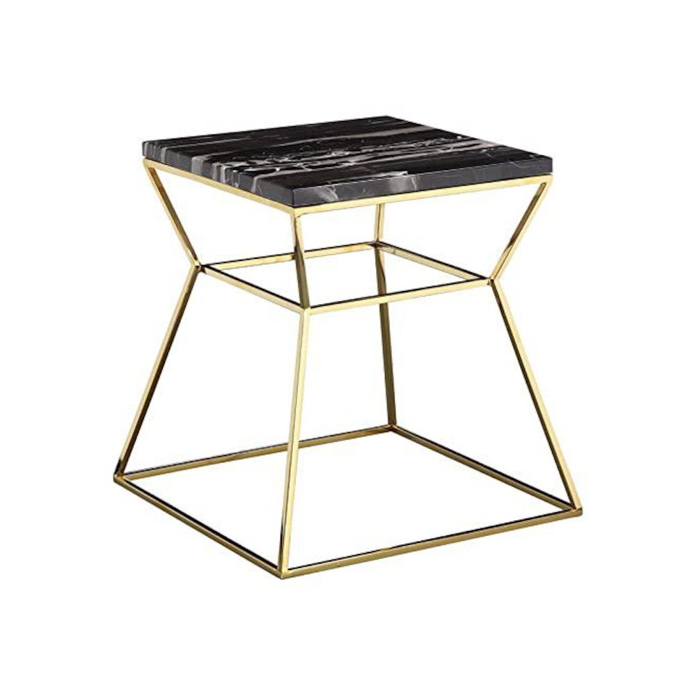 Gold Geo Side Table Black  Marble. Picture 1