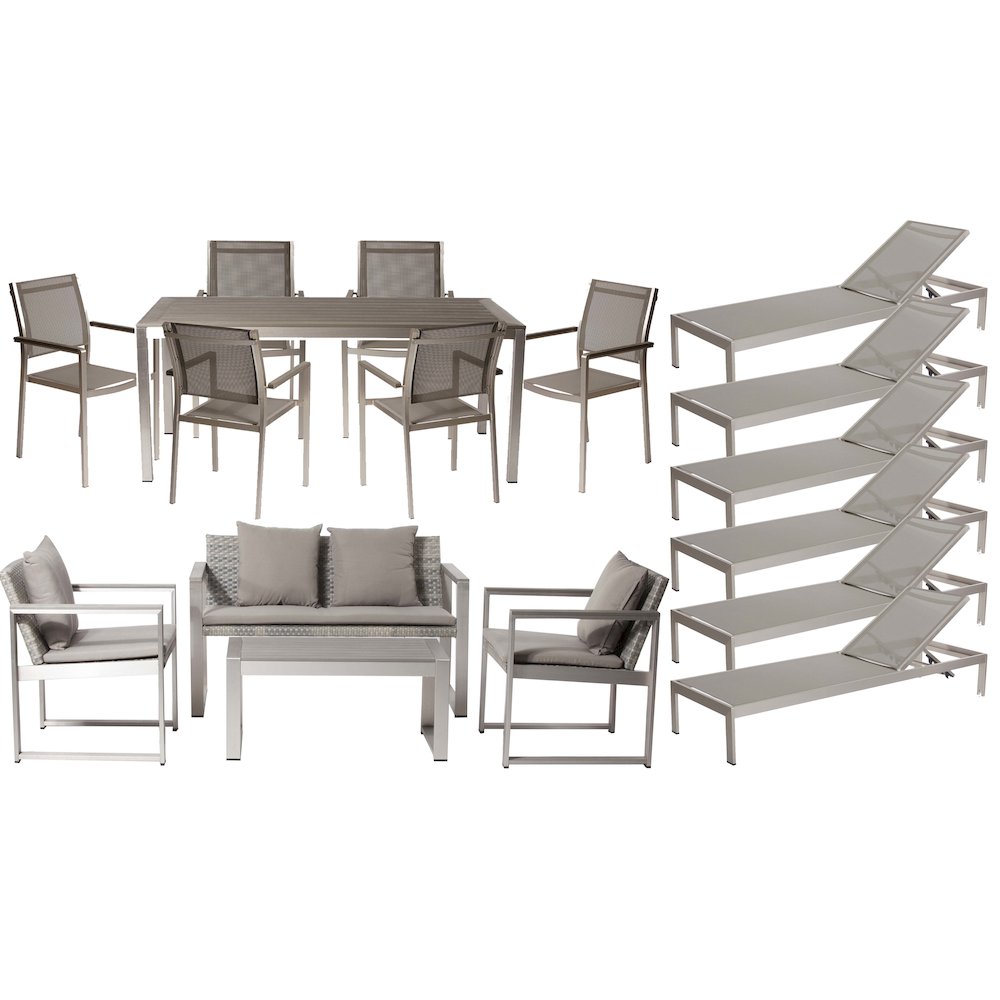 Chester 17 Piece Set, Brushed Grey In Aluminum, Polyesin, Textilene. Picture 1