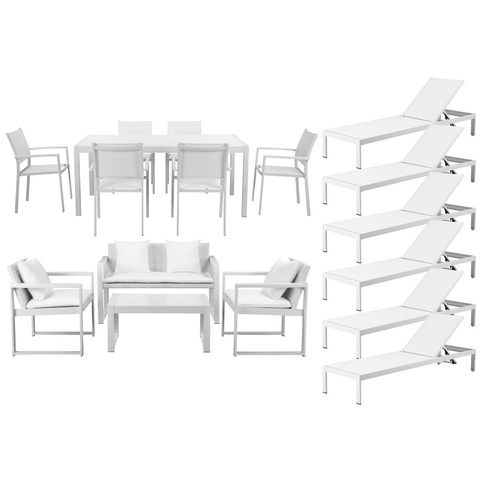 Chester 17 Piece Set, White & White In Aluminum, Polyesin, Textilene. Picture 1