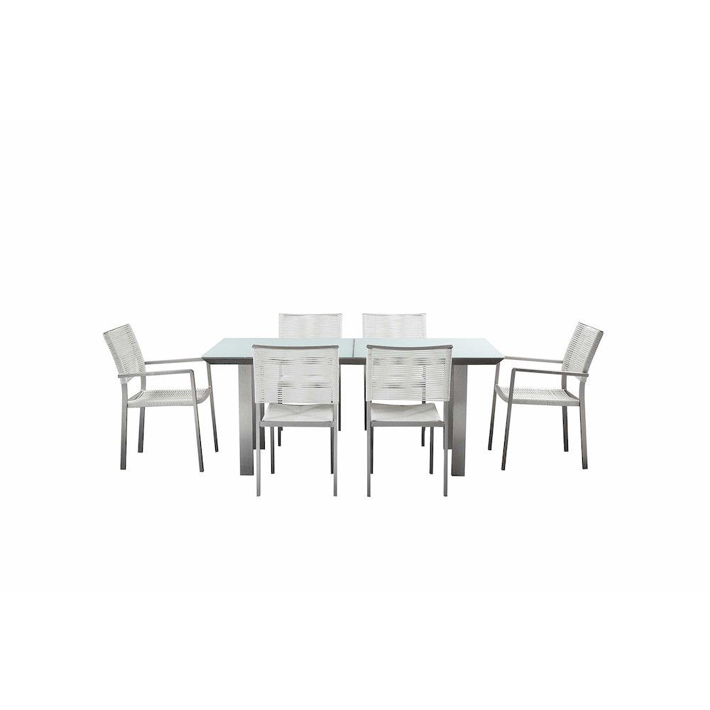 Bella 7 Piece Dining Furniture Set, Grey In Aluminum, Rope. Picture 1