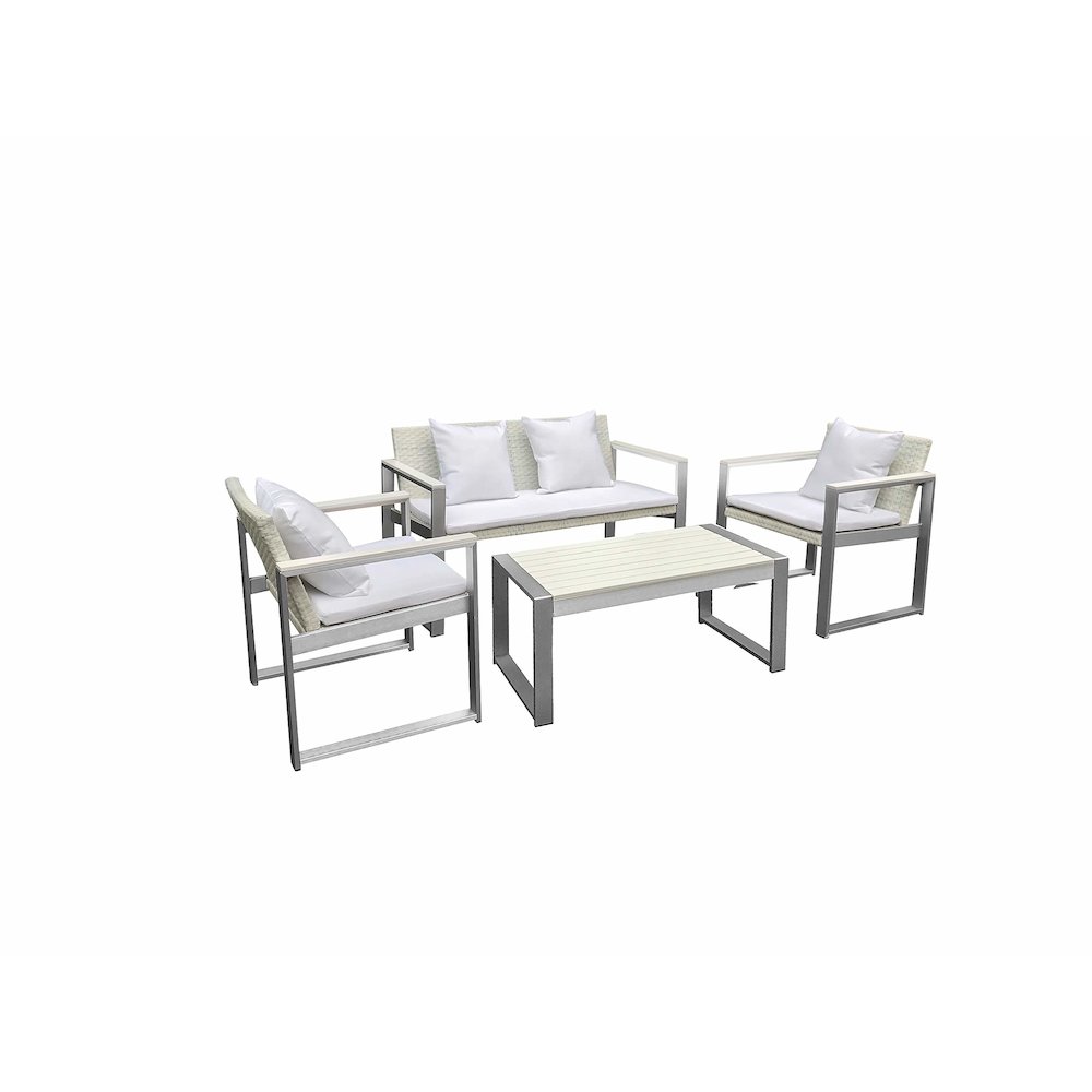 Chester 4 Piece Sofa, Brushed White In Aluminum, Rattan. Picture 1