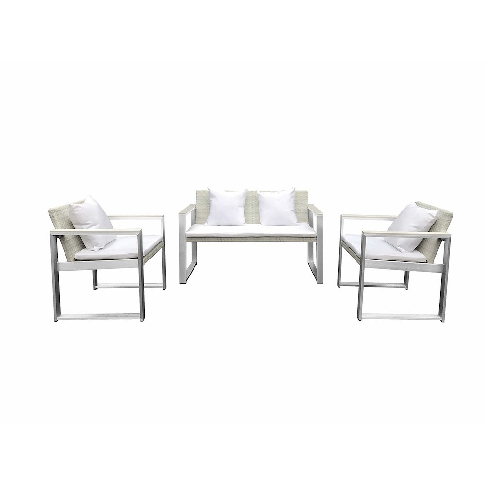 Chester 4 Piece Sofa, Brushed White In Aluminum, Rattan. Picture 2